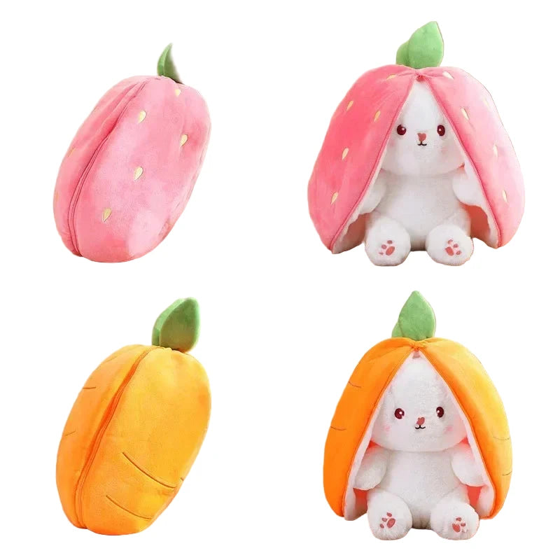 Lapinou Fraise & Carotte – Peluche Lapin Ultra Douce | Peluche Lapin Fraise & Carotte | Compagnon Doux & Cadeau Original