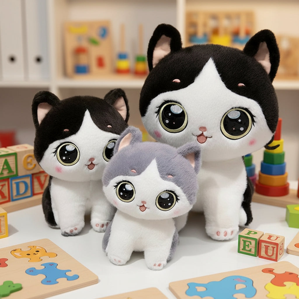 Peluche Oreiller Chat Grands Yeux – Mimi ZenCat | Compagnon Unique pour Rêves Doux