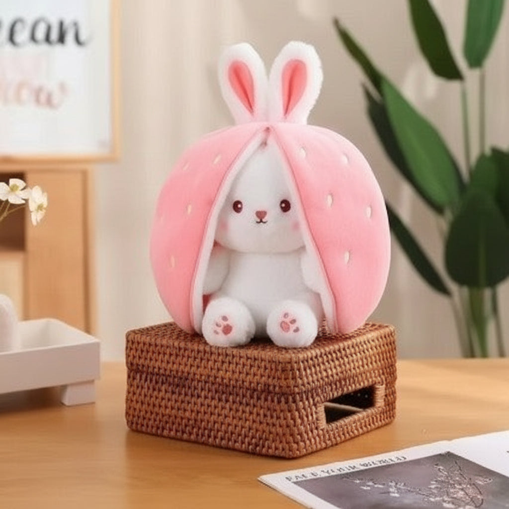 Peluche Lapin Fraise – Lapinou Fraise | Peluche Lapin Ultra Douce | Compagnon Doux & Cadeau Original