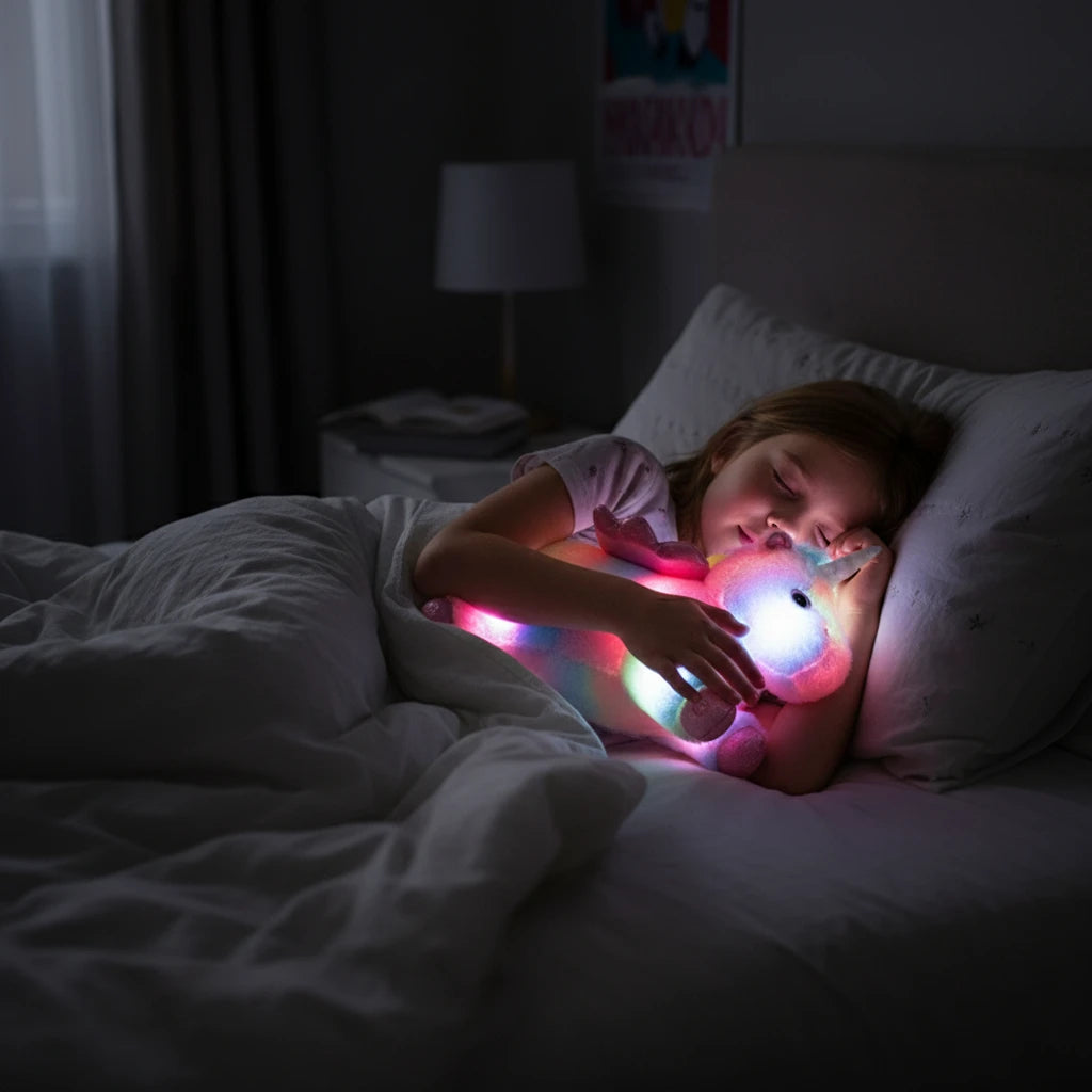 LumiCorn – Peluche Licorne Oreiller Lumineuse | Compagnon Doux et Relaxant pour Cadeau