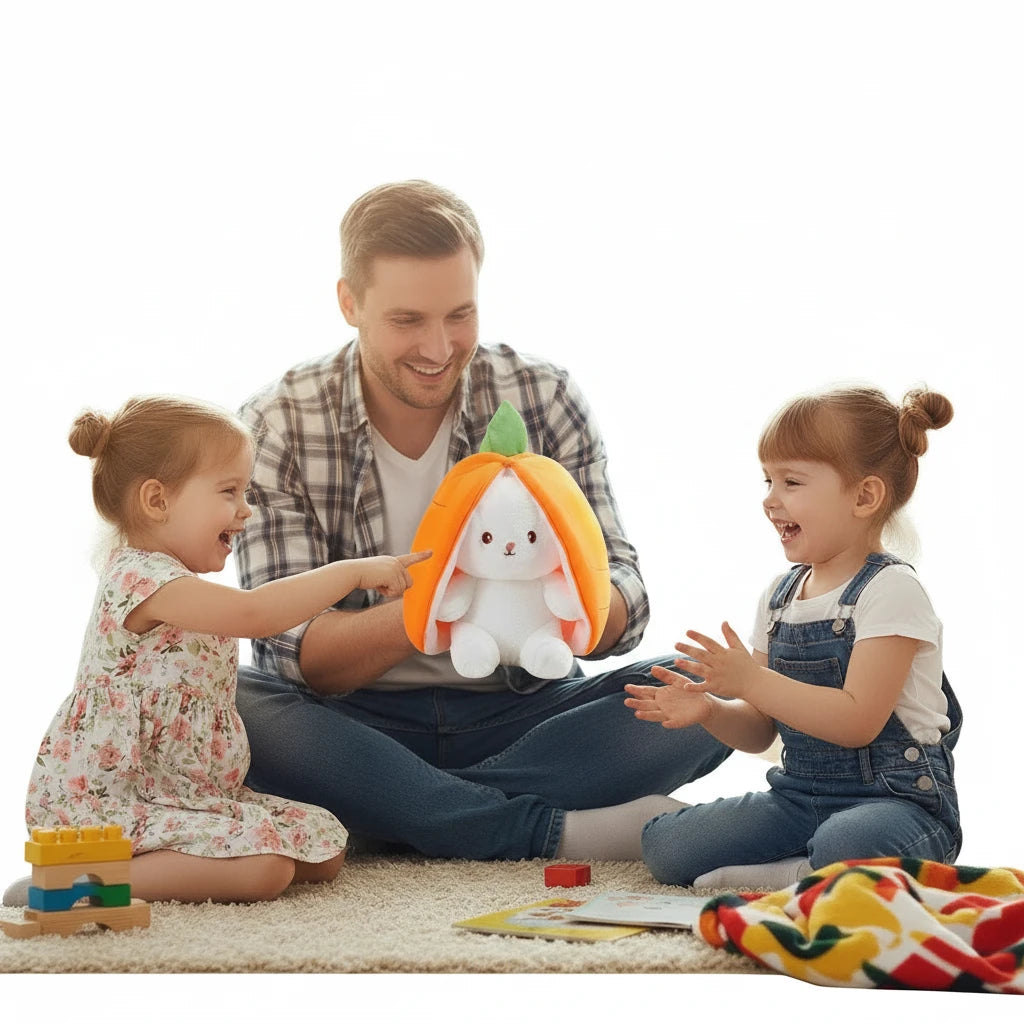 Lapinou Fraise & Carotte – Peluche Lapin Ultra Douce | Peluche Lapin Fraise & Carotte | Compagnon Doux & Cadeau Original